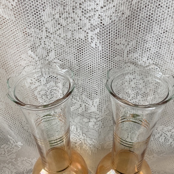 Pair of Vintage Glass Vase Iridescent Orange/gold 1950s Bartlett Collins MCM - Picture 5 of 6